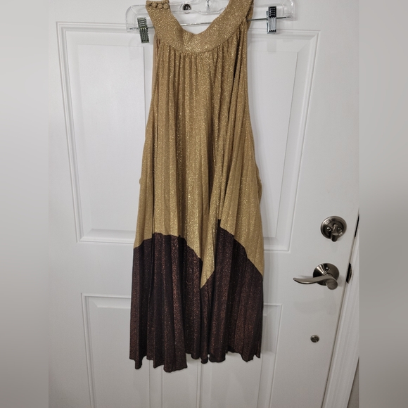 Free People Pleated Metallic Halter Top Mini Dress Size M - Picture 3 of 6